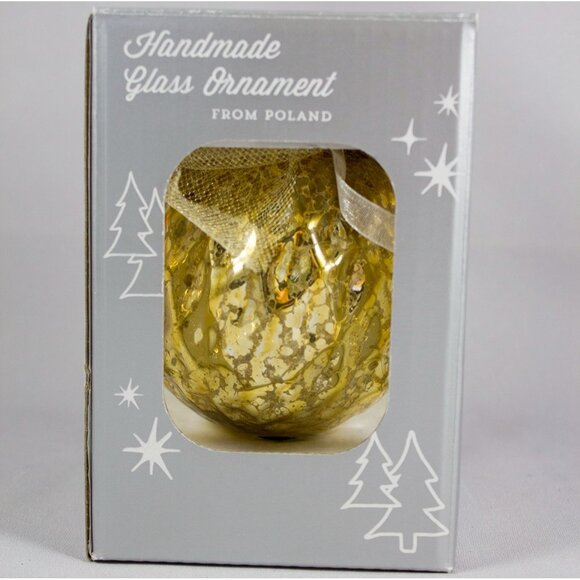 Zorza Glassworks Mouthblown Gold Glass Holiday Ornament Poland w/Box - Picture 1 of 9